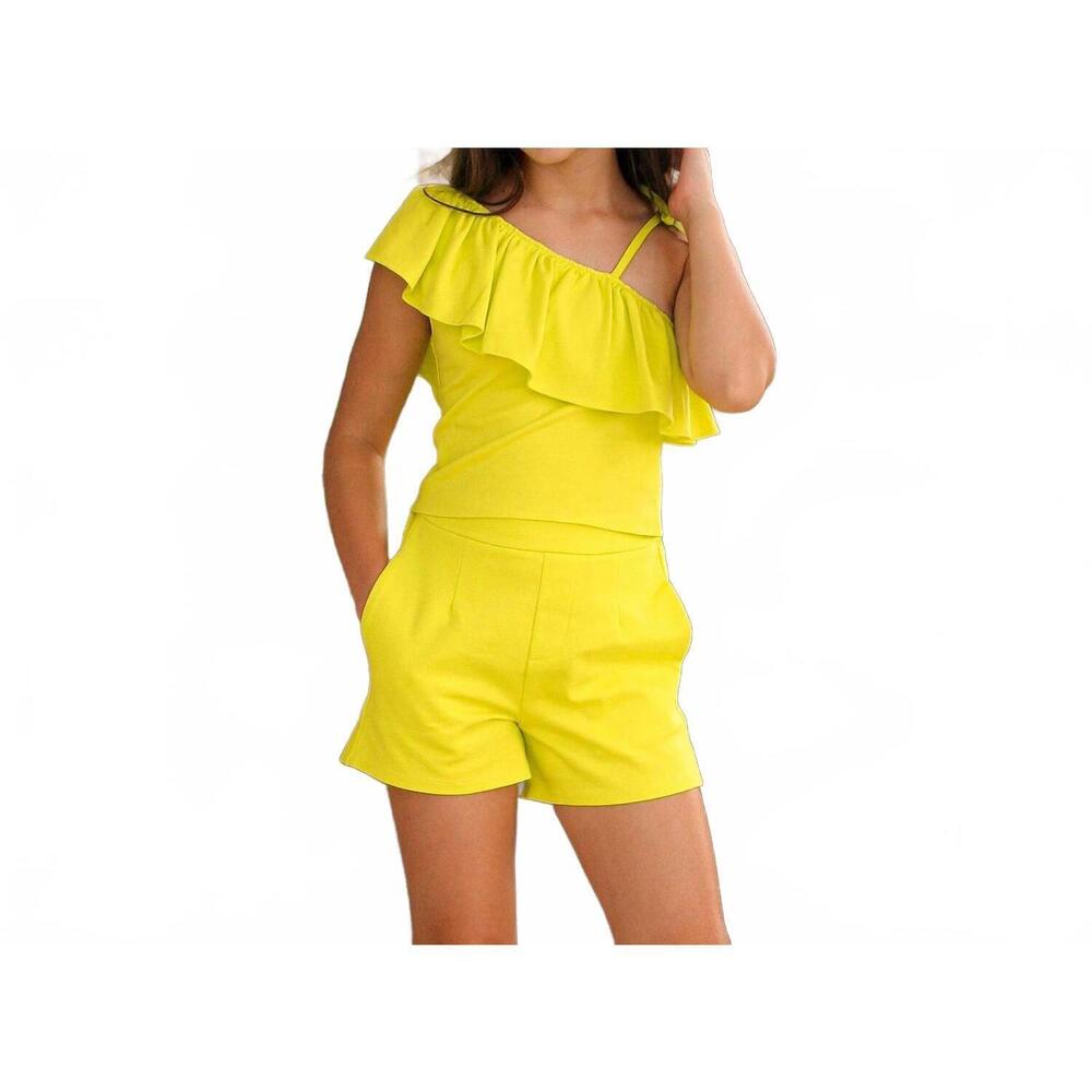NEW HABITUAL GIRL one-shoulder short set in lime